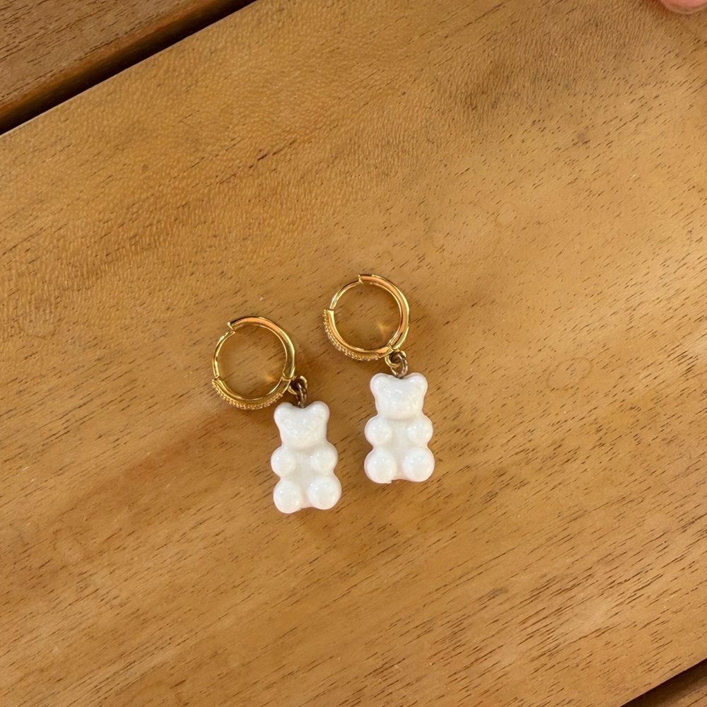 Gold and White Bear Earrings